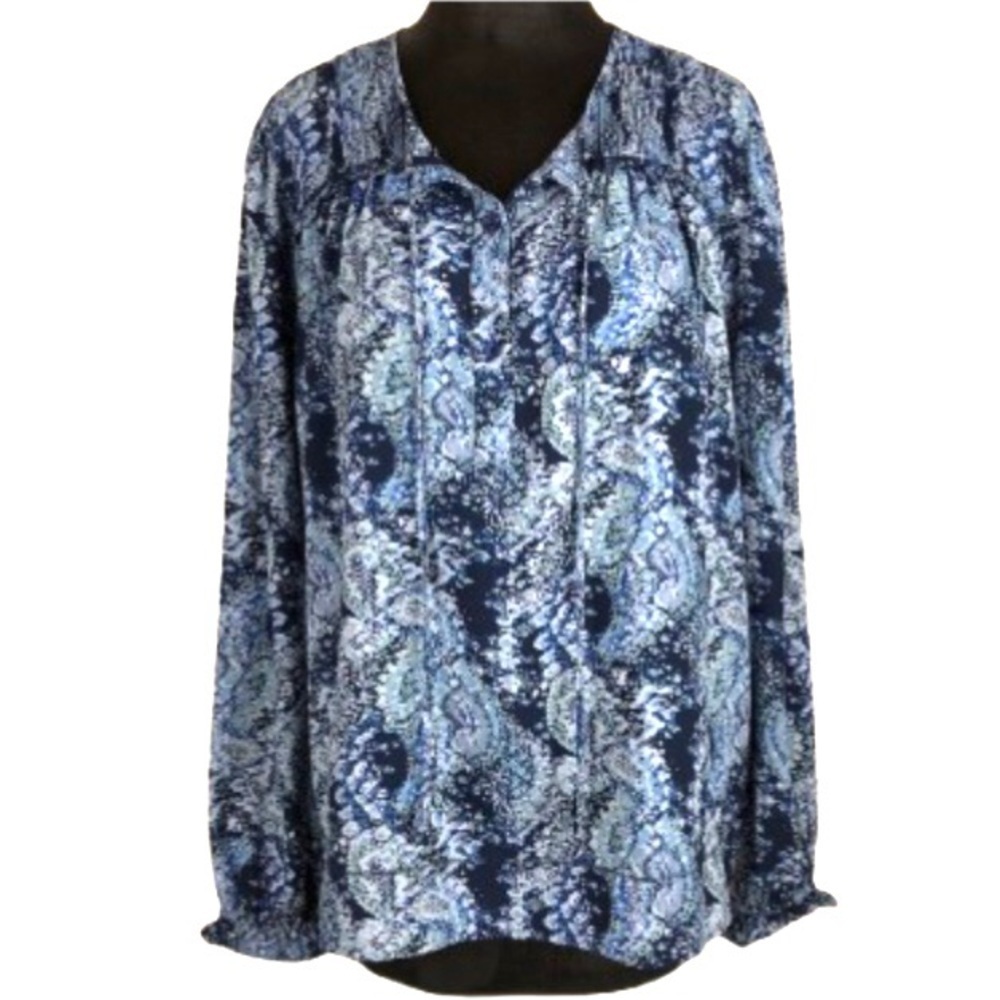 Joie Blouse Peasant Style Blue Parisian Paisley 1/4 Button Size Medium - Picture 3 of 15